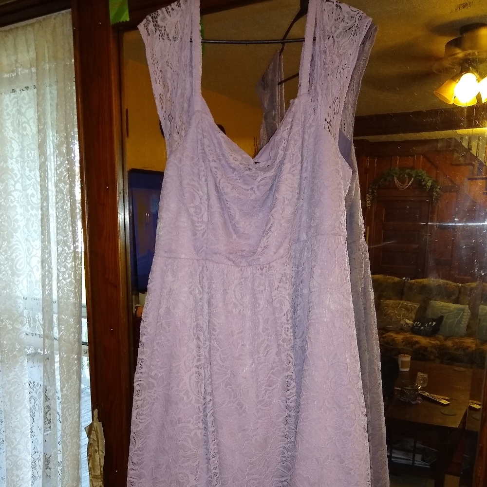 Tea-length lavender special occasion dress
